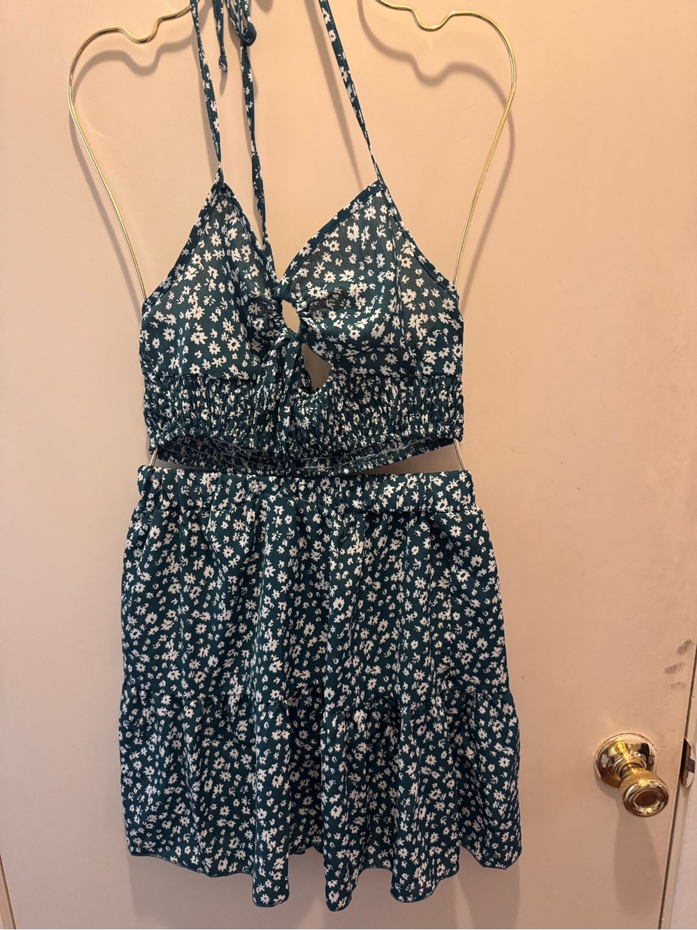 SHEIN Dark Green Floral Backless Tie-Front Mini Dress